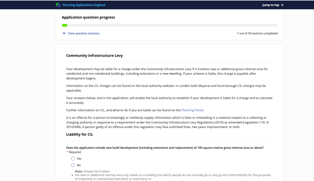A computer screen displays CIL (Community Infrastructure Levy) forms, showing fields and information for completing a planning application.