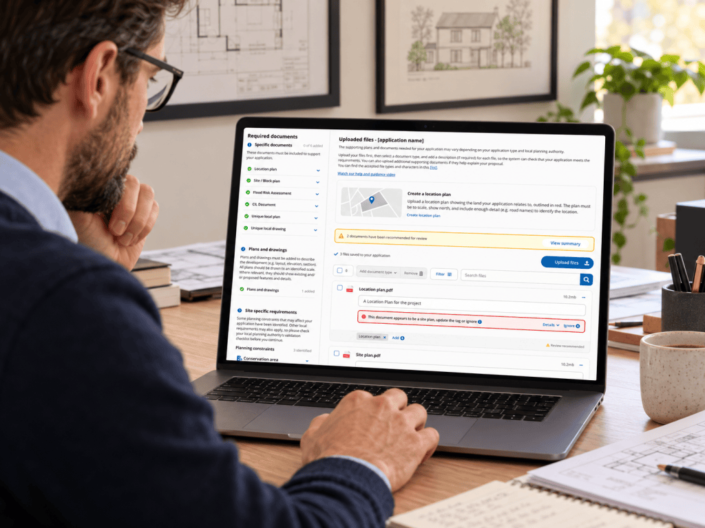 man on laptop using application check